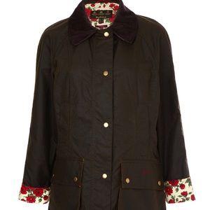 Barbour Waxed Liberty Coat with Rose Print Lining